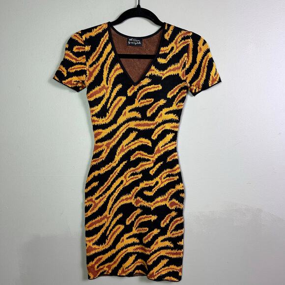 Ronny Kobo Torn dress XS bodycon black animal print stretchy slinky mobwife